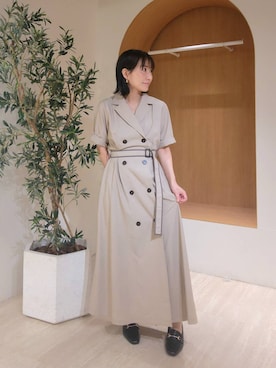 「Andemiu（アンデミュウ）のパイピングトレンチワンピース659291（ワンピース、ベージュ系）」を使った、  NATSUさん（レディース・152cm）の春コーディネート