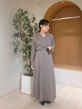 「Andemiu（アンデミュウ）のカシュクール風ワンピース656562（ワンピース、ブラウン系）」を使った、  NATSUさん（レディース・152cm）の春コーディネート