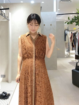 「Andemiu（アンデミュウ）のレースシャツワンピース1032178（ワンピース、ブラウン系）」を使った、  NATSUさん（レディース・152cm）の夏コーディネート