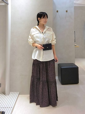 「Andemiu（アンデミュウ）のレトロフラワーフレアスカート（スカート、ブラウン系）」を使った、  NATSUさん（レディース・152cm）の夏コーディネート