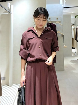 「Andemiu（アンデミュウ）のドロストシャツセットアップ/1057225（ワンピース、レッド系）」を使った、  NATSUさん（レディース・152cm）の夏コーディネート