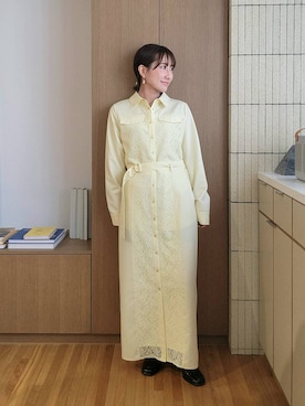 「Andemiu（アンデミュウ）のレースキリカエＩラインワンピース656560（ワンピース、イエロー系）」を使った、  NATSUさん（レディース・152cm）の春コーディネート