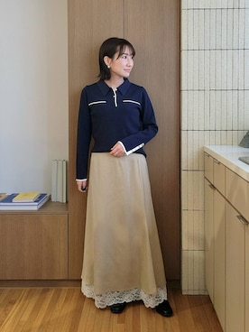 「Andemiu（アンデミュウ）のハイショクポロニット656638（ニット/セーター、ブルー系）」を使った、  NATSUさん（レディース・152cm）の春コーディネート