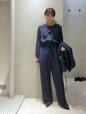 「Andemiu（アンデミュウ）の【WEB限定/T.P.O/2026】ストレートパンツ607876（スラックス、ブルー系）」を使った、  NATSUさん（レディース・152cm）の春コーディネート