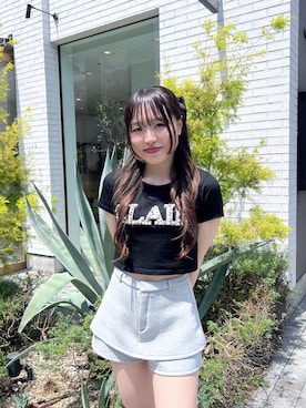 「rienda（リエンダ）のアイテム（Tシャツ/カットソー）」を使った、もぐもぐうさぎ🐰さん（レディース・156cm）の夏コーディネート