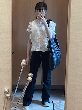 「アイテム（トートバッグ）」を使った、みずきさん（レディース・158cm）の秋コーディネート
