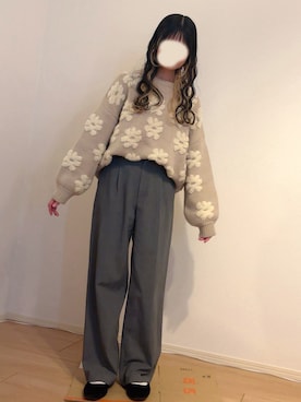 「moment+（モーメントプラス）のアイテム（ニット/セーター）」を使った、みぃこさん（レディース・156cm）の冬コーディネート