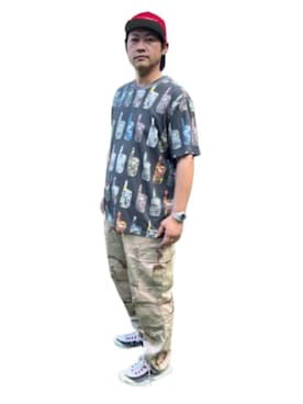 「Supreme （シュプリーム）のアイテム（キャップ、レッド系）」を使った、k_kさん（メンズ・185cm）の夏コーディネート
