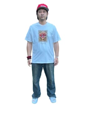 「Supreme （シュプリーム）のアイテム（キャップ、レッド系）」を使った、k_kさん（メンズ・185cm）の夏コーディネート