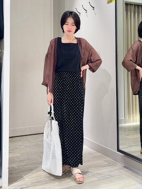 「アイテム（カーディガン/ボレロ、ブラウン系）」を使った、✌︎ふくもっさん✌︎さん（レディース・163cm）の夏コーディネート