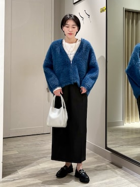 「abahouse mavie（アバハウスマヴィ）のフェイクスウェード/レザースリットタイトスカート（スカート）」を使った、✌︎ふくもっさん✌︎さん（レディース・163cm）の秋コーディネート