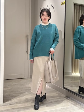 「abahouse mavie（アバハウスマヴィ）のフェイクスウェード/レザースリットタイトスカート（スカート）」を使った、✌︎ふくもっさん✌︎さん（レディース・163cm）の秋コーディネート