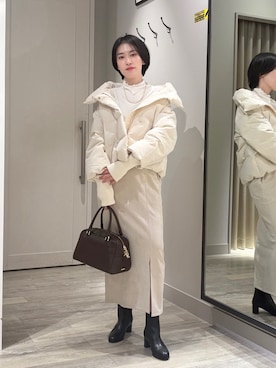 「abahouse mavie（アバハウスマヴィ）のフェイクスウェード/レザースリットタイトスカート（スカート）」を使った、✌︎ふくもっさん✌︎さん（レディース・163cm）の秋コーディネート