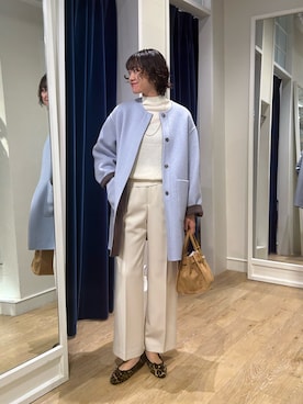 「アイテム（ノーカラーコート）」を使った、fukudaさん（レディース・170cm）の冬コーディネート