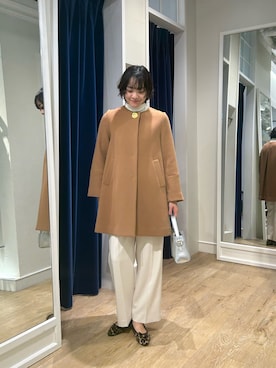 「アイテム（ノーカラーコート）」を使った、fukudaさん（レディース・170cm）の冬コーディネート