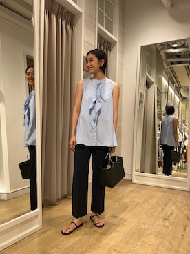 「アイテム（かごバッグ）」を使った、fukudaさん（レディース・170cm）の夏コーディネート