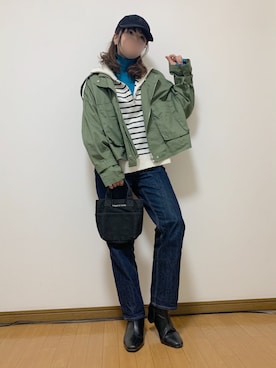 「タートルネック」｜「アイテム（ミリタリージャケット）」を使った、rinkle0726さん（レディース・160cm）の冬コーディネート