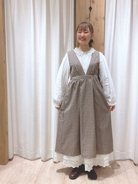 「ehka sopo（エヘカソポ）のアイテム（ジャンパースカート）」を使った、kiiさん（レディース・157cm）の春コーディネート