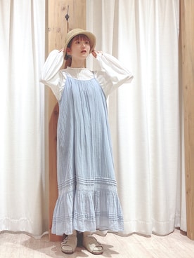 「サックスブルー」｜「アイテム（帽子）」を使った、kiiさん（レディース・157cm）の夏コーディネート