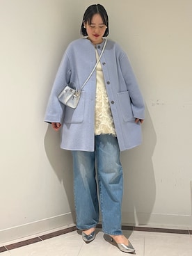「ノーリーズ」｜「アイテム（ノーカラーコート）」を使った、SAYAKAさん（レディース・163cm）の冬コーディネート