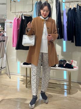 「ノーリーズ」｜「アイテム（ノーカラーコート）」を使った、SAYAKAさん（レディース・163cm）の冬コーディネート