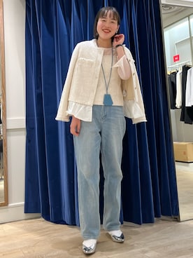 「NOLLEY'S」｜「アイテム（ノーカラージャケット）」を使った、SAYAKAさん（レディース・163cm）の冬コーディネート