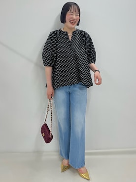 「Rie Miller（リエミラー）の【追加】《5サイズ展開》【RM denim】センタープレスデニム（デニムパンツ、ブルー系）」を使った、SAYAKAさん（レディース・163cm）の夏コーディネート