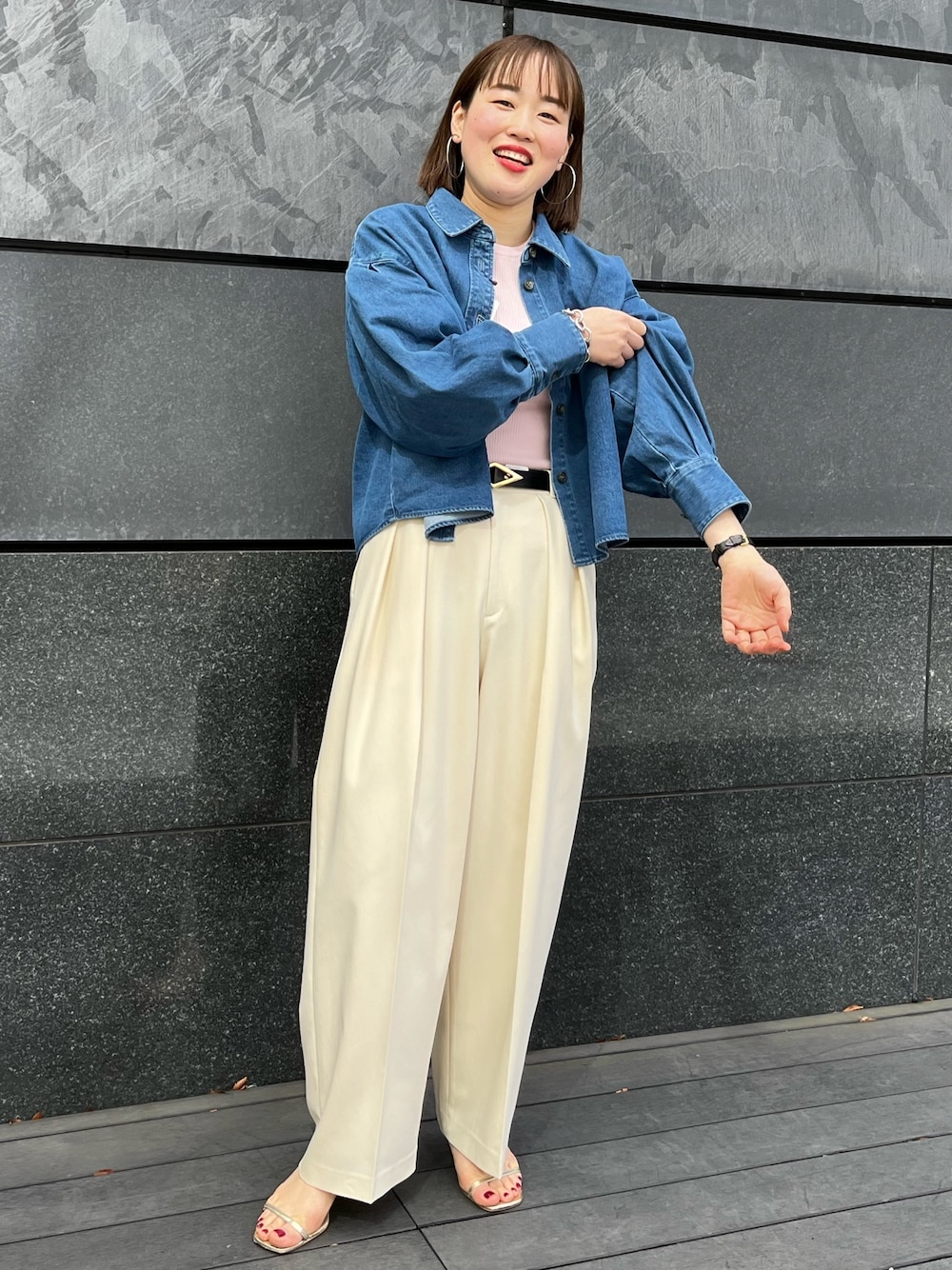 Rie Miller・NOLLEY'S/袖ボリュームショート丈デニムシャツ Rie Miller・NOLLEY'S/袖ボリュームショート丈デニムシャツ