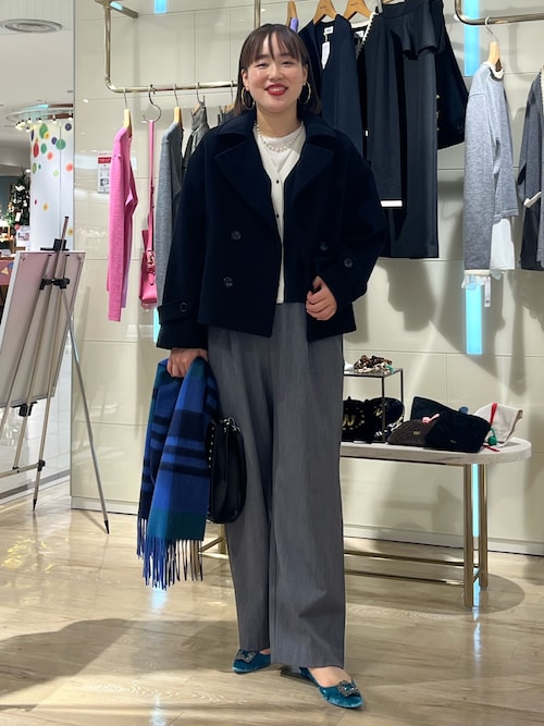 美品✨23区 ウールカシミヤ ピーコート ダブルブレスト 濃紺 大きいサイズ48 NOLLEY'S（ノーリーズ） ピーコート pコート ウールカシミヤダブル