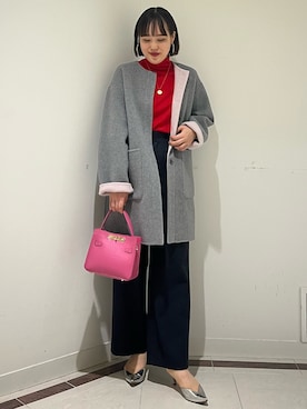 「アイテム（ノーカラーコート）」を使った、SAYAKAさん（レディース・163cm）の秋コーディネート