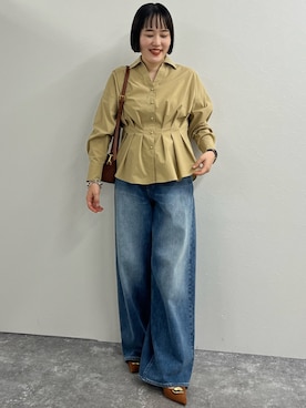 「NOLLEY’S（ノーリーズ）の【WEB＆一部店舗限定カラー】【GOODS BUYER 石田別注カラー】ストレッチタフタスキッパータックシャツ（シャツ/ブラウス、イエロー系）」を使った、SAYAKAさん（レディース・163cm）の夏コーディネート
