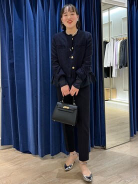 「NOLLEY'S」｜「アイテム（ノーカラージャケット）」を使った、SAYAKAさん（レディース・163cm）の冬コーディネート