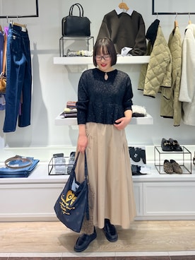 「アイテム（エコバッグ/サブバッグ）」を使った、SAYAKAさん（レディース・163cm）の冬コーディネート