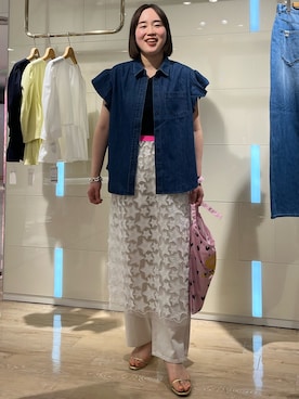 「Rie Miller（リエミラー）の45th limited editionウォッシャブルスターフリンジタイトスカート（スカート、ホワイト系）」を使った、SAYAKAさん（レディース・163cm）の春コーディネート