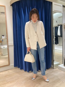 「ラメ」｜「アイテム（ノーカラージャケット）」を使った、SAYAKAさん（レディース・163cm）の冬コーディネート