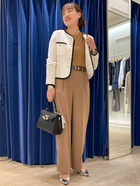 「NOLLEY'S」｜「アイテム（ノーカラージャケット）」を使った、SAYAKAさん（レディース・163cm）の秋コーディネート