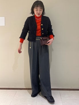 「NOLLEY'S」｜「アイテム（ノーカラージャケット）」を使った、SAYAKAさん（レディース・163cm）の秋コーディネート