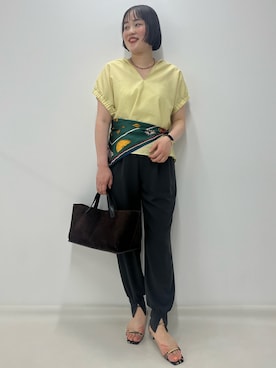「NOLLEY’S（ノーリーズ）の【WEB＆一部店舗限定カラー】《セットアップ対応》ジョーゼットジョガーパンツ（その他パンツ、グレー系）」を使った、SAYAKAさん（レディース・163cm）の夏コーディネート