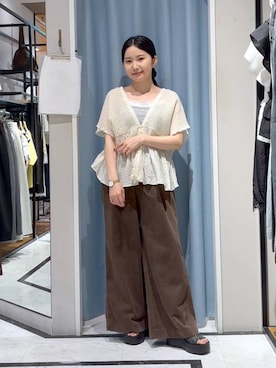 「LOWRYS FARM（ローリーズファーム）のカンドウフィットＫｎｉｔサンダル 637889（サンダル、ブラック系）」を使った、たのさん（レディース・148cm）の夏コーディネート
