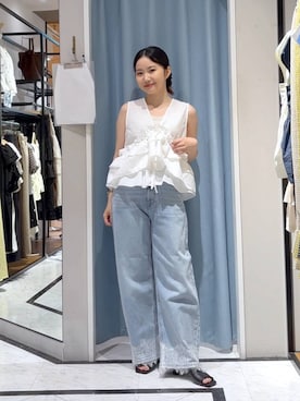 「LOWRYS FARM（ローリーズファーム）のレースデニム　601055（デニムパンツ、ブルー系）」を使った、たのさん（レディース・148cm）の夏コーディネート