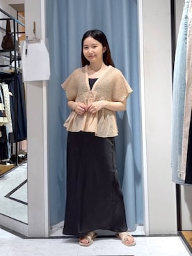 「LOWRYS FARM（ローリーズファーム）のストレッチサテンスカート　 290120（スカート、ブラック系）」を使った、たのさん（レディース・148cm）の夏コーディネート
