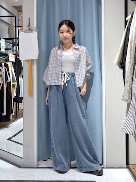 「LOWRYS FARM（ローリーズファーム）のイージーバギーデニム　601067（デニムパンツ、ブルー系）」を使った、たのさん（レディース・148cm）の春コーディネート
