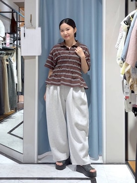 「LOWRYS FARM（ローリーズファーム）のカットイージーコクーンパンツ　292362（スウェットパンツ、グレー系）」を使った、たのさん（レディース・148cm）の夏コーディネート