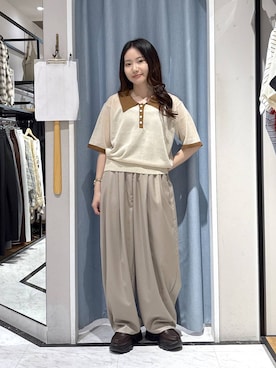 「LOWRYS FARM（ローリーズファーム）のイージーワイドコクーンパンツ 327286（その他パンツ、ベージュ系）」を使った、たのさん（レディース・148cm）の春コーディネート