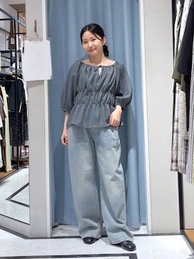 「LOWRYS FARM（ローリーズファーム）のレースデニム　601055（デニムパンツ、ブルー系）」を使った、たのさん（レディース・148cm）の春コーディネート