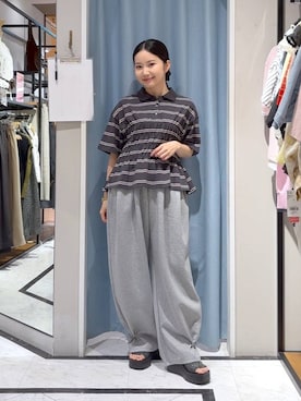 「LOWRYS FARM（ローリーズファーム）のカットイージーコクーンパンツ　292362（スウェットパンツ、グレー系）」を使った、たのさん（レディース・148cm）の夏コーディネート