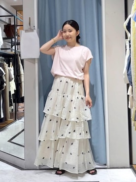 「LOWRYS FARM（ローリーズファーム）の【接触冷感】ベーシックノースリーブ　1043004（Tシャツ/カットソー、ピンク系）」を使った、たのさん（レディース・148cm）の夏コーディネート
