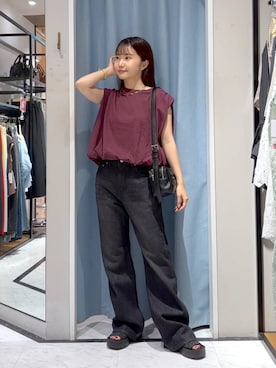 「LOWRYS FARM（ローリーズファーム）のバルーンプルオーバーフレンチスリーブ　574769（Tシャツ/カットソー）」を使った、たのさん（レディース・148cm）の夏コーディネート