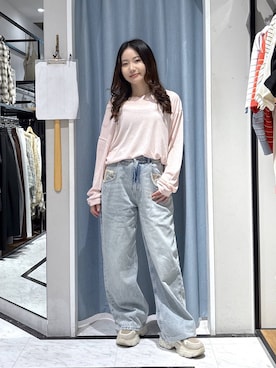 「LOWRYS FARM（ローリーズファーム）のＵＳＥＦＵＬシアープルオーバー　580950（Tシャツ/カットソー、ピンク系）」を使った、たのさん（レディース・148cm）の春コーディネート