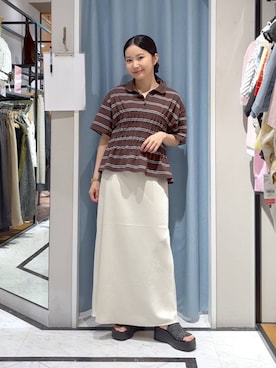 「LOWRYS FARM（ローリーズファーム）のストレッチサテンスカート　 290120（スカート、ホワイト系）」を使った、たのさん（レディース・148cm）の夏コーディネート